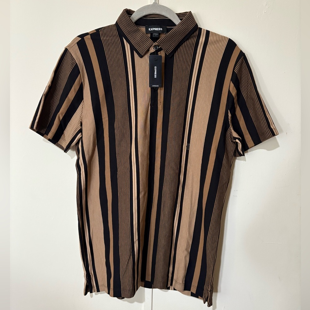 Express Men's Black and Brown Striped Shirt